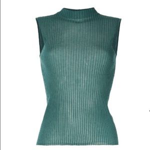 Ballsey Tomorrowland Sage Green Ribbed Sheer Blouse